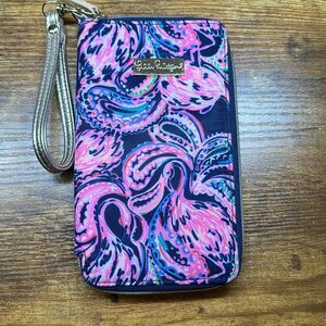 Lilly Pulitzer Tiki Palm Wristlet Clutch Smartphone Holder Credit Card Holder